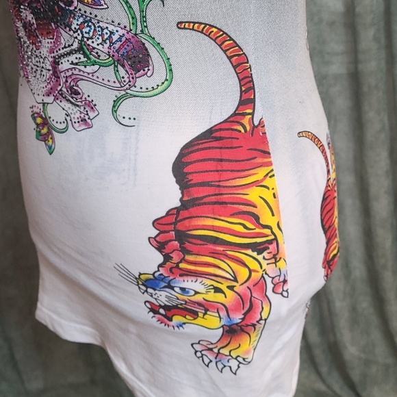 Ed Hardy extra long tee with logo and crystals Med - Picture 5 of 16